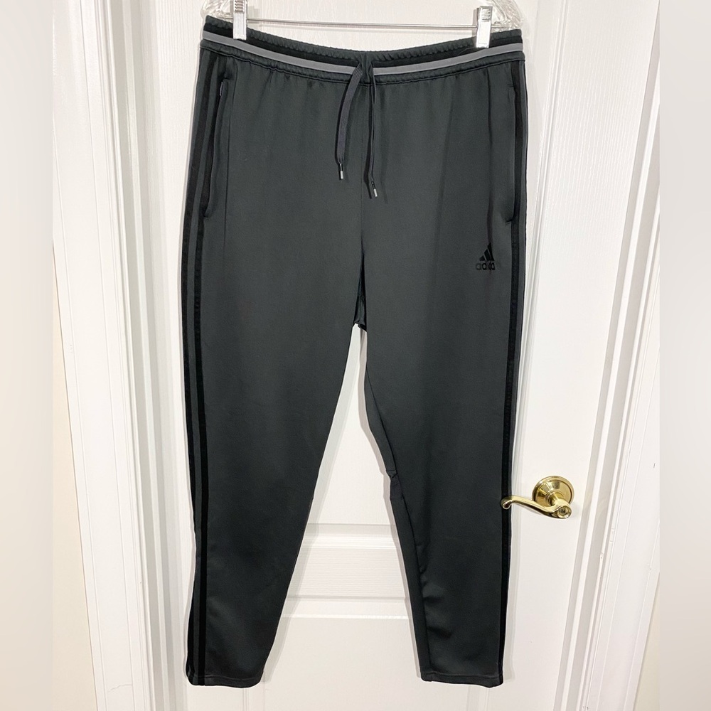 ADIDAS 3 Stripe Joggers Zip Ankle & Pocket Gray Black Men’s XL